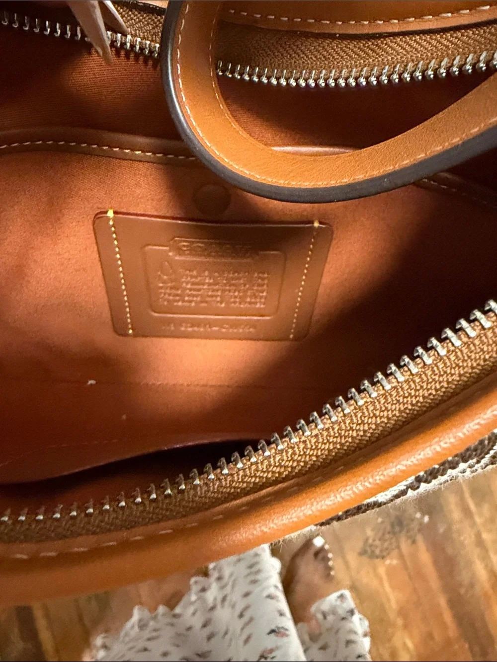Coach Brown Signature Canvas Shoulder Bag with Tan Leather Trim